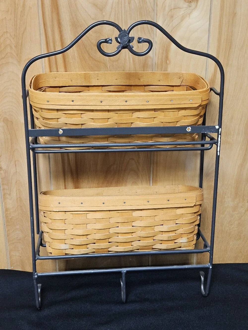 Longaberger Wrought Iron Envelope Basket Wall 2 Shelf Rack 3 Hooks Hanging